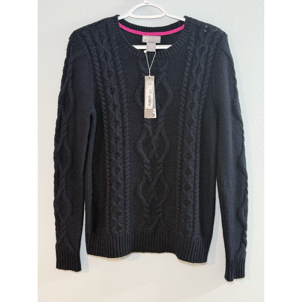 JCP Merino Wool Blend Cable Knit Sweater Women Medium Blue Fisherman Preppy